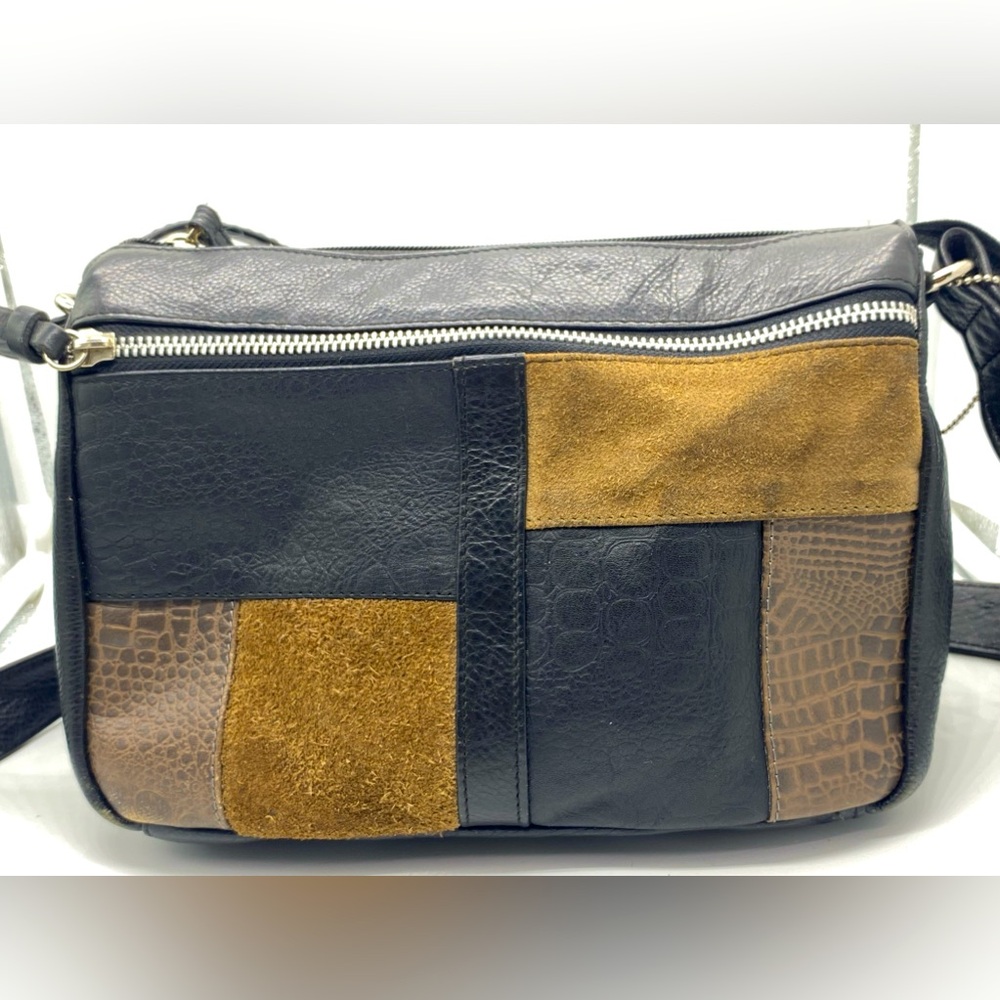Great American Leather Works Purse Handbag Black Brown patchwork genuine leather